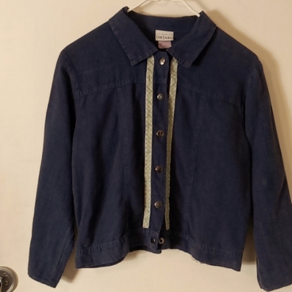 Jackets & Blazers - City Lights Vintage Dark Blue Linen Jacket Size Small Super Cute! 🧥